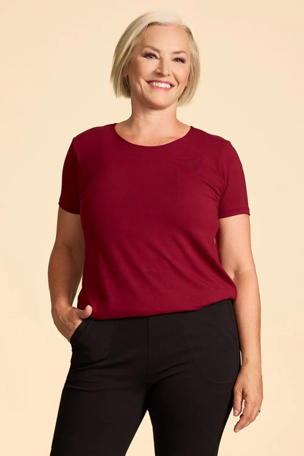 CLASSIC Bamboo Tee- Burgundy sold by Anne Mulaire