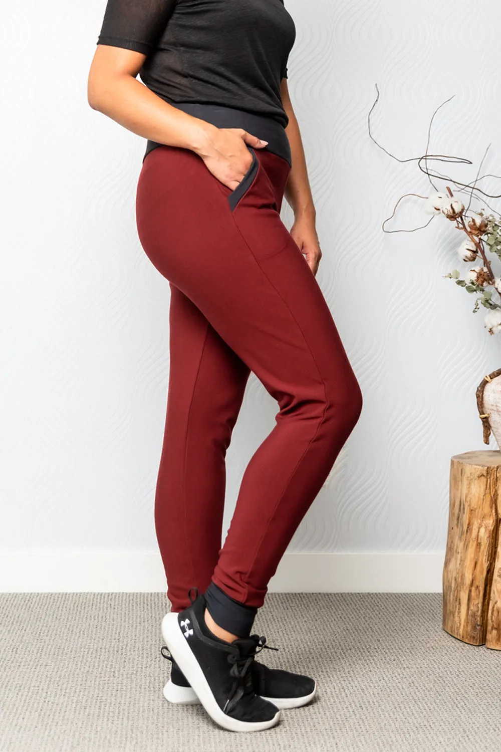 SPIRIT FLEECE Pant- Maroon/ charcoal cuff sold by Anne Mulaire product image thumbnail 2