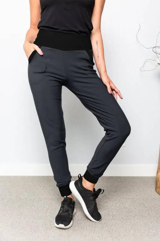 SPIRIT FLEECE Pant- Charcoal/ black cuff sold by Anne Mulaire