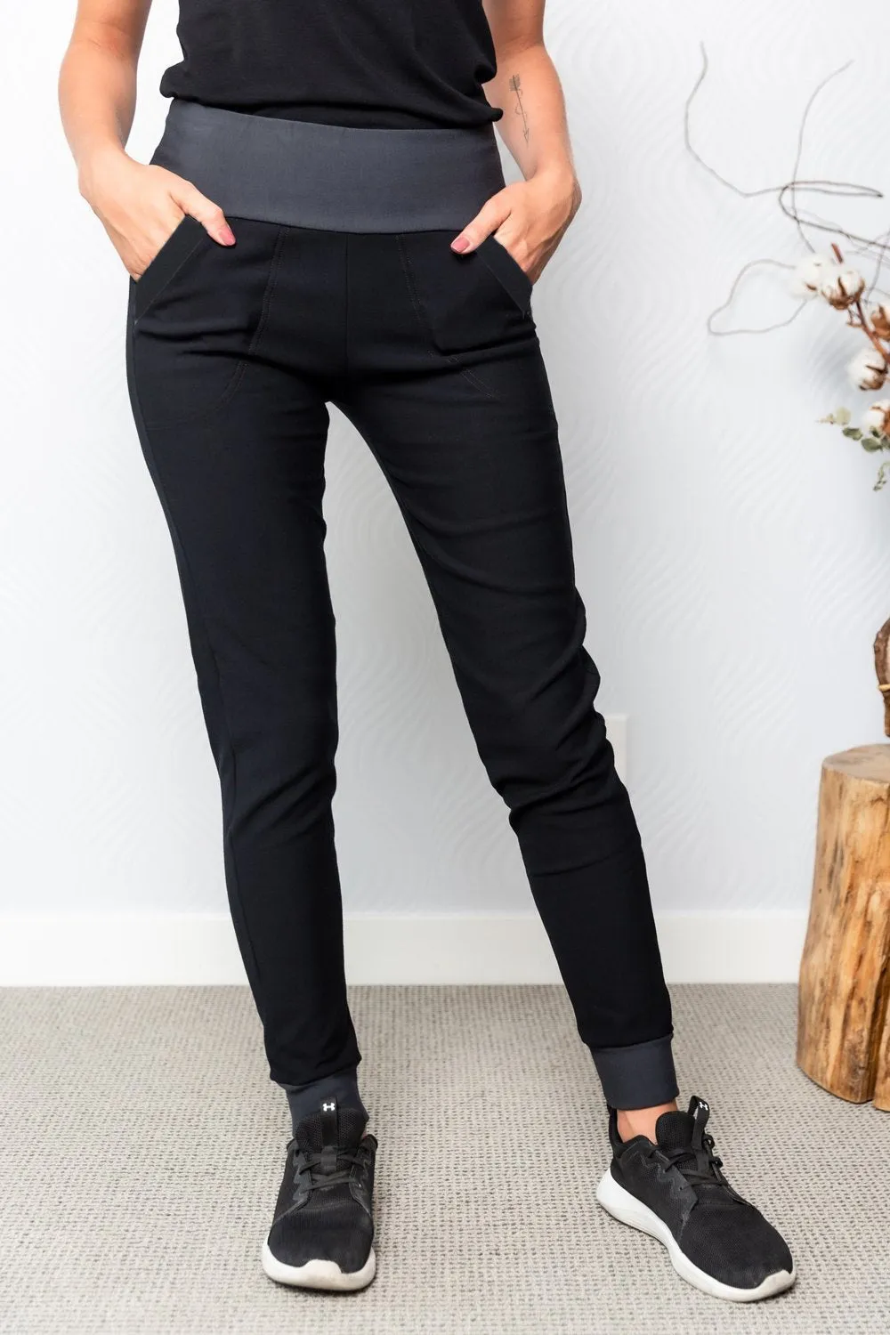 SPIRIT FLEECE Pant- Black/ Charcoal cuff sold by Anne Mulaire