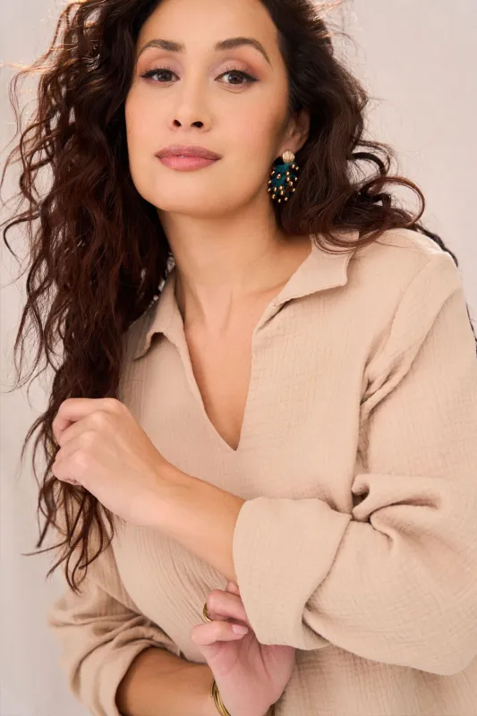 SOLEIL Sustainable Fabric Blouse- Sand sold by Anne Mulaire