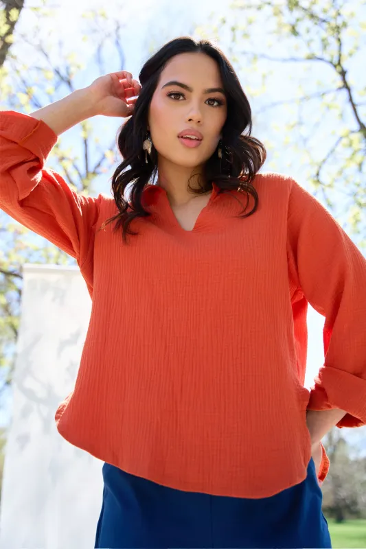 SOLEIL Sustainable Fabric Blouse- Sunset sold by Anne Mulaire