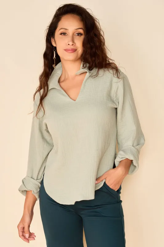 SOLEIL Sustainable Fabric Blouse- Sea Green sold by Anne Mulaire