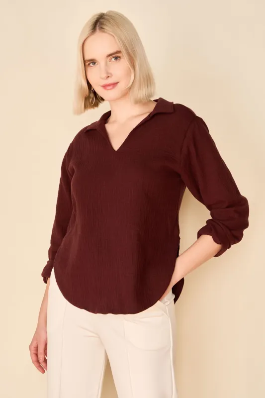 SOLEIL Sustainable Fabric Blouse- Cabernet sold by Anne Mulaire
