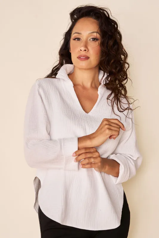 SOLEIL Sustainable Fabric Blouse- White sold by Anne Mulaire