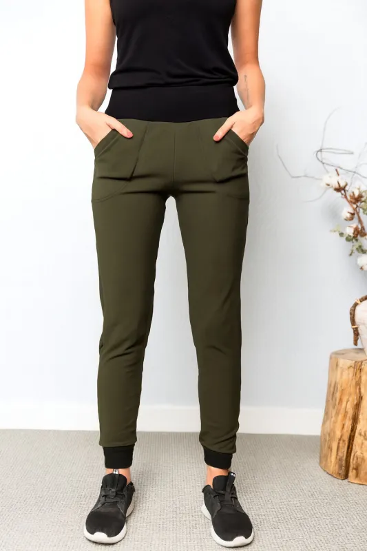 SPIRIT FLEECE Pant- Olive/ black cuff sold by Anne Mulaire