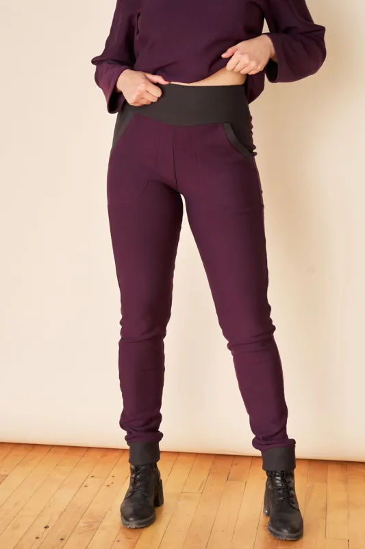 SPIRIT FLEECE Pant- Eggplant/ charcoal cuff sold by Anne Mulaire