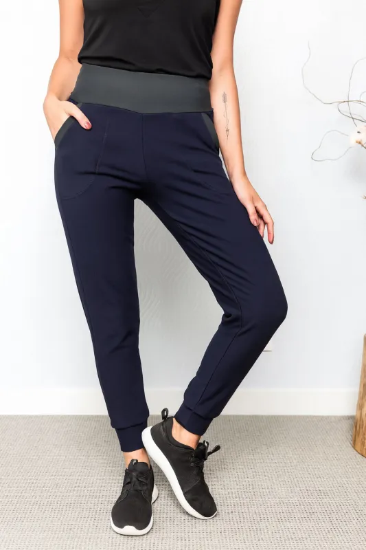 SPIRIT FLEECE Pant- Navy/ charcoal cuff sold by Anne Mulaire