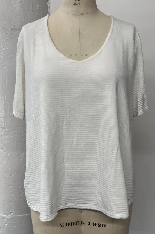 RESALE - V neck T-Shirt- 2X- Cream Striped- RE483 sold by Anne Mulaire