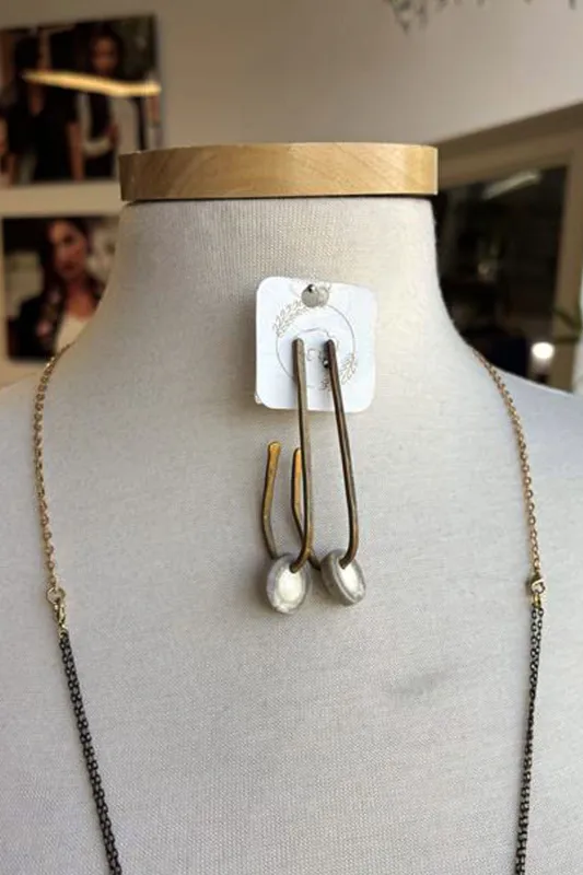 Sheppards Hook - Brass Long Hook Stud Earrings- #225 sold by Anne Mulaire