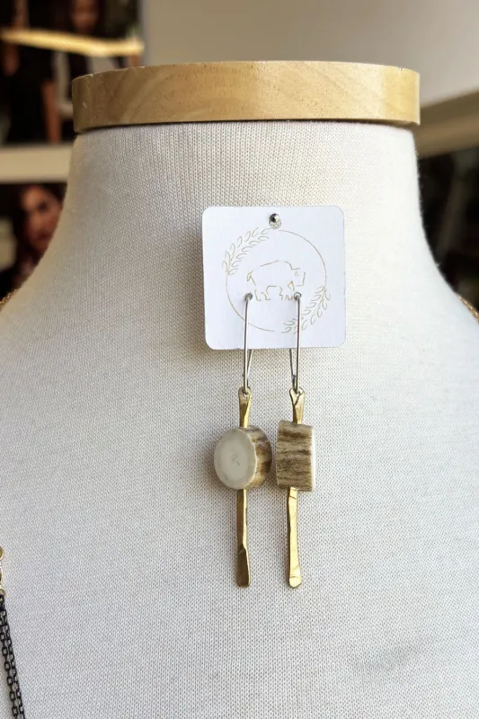 Sheppards Hook - Antler Brass Earrings- #136 sold by Anne Mulaire