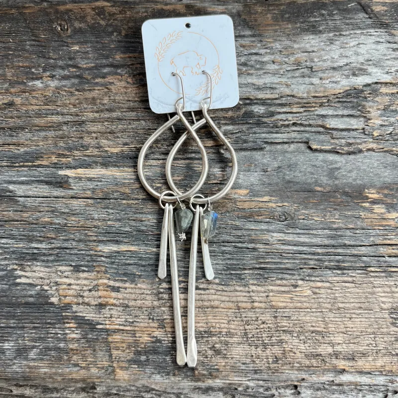 Sheppards Hook - Raindrop Silver Earrings- Labradorite sold by Anne Mulaire