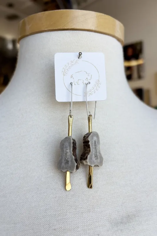 Sheppards Hook - Antler Brass Earrings- #136 made by Anne Mulaire