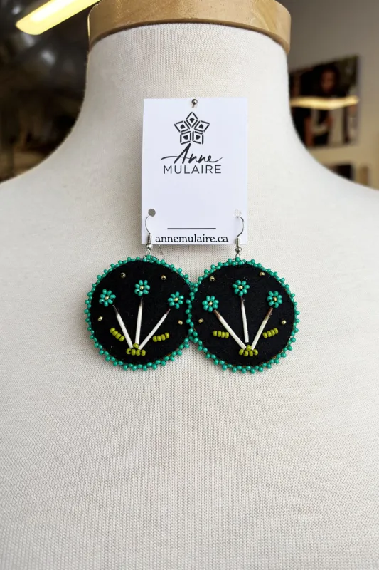 MJ- Quill Flower Earrings - Jade/Black made by Anne Mulaire