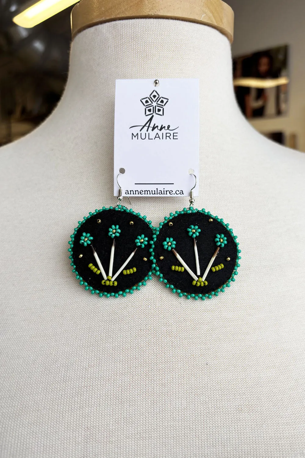 MJ- Quill Flower Earrings - Jade/Black sold by Anne Mulaire