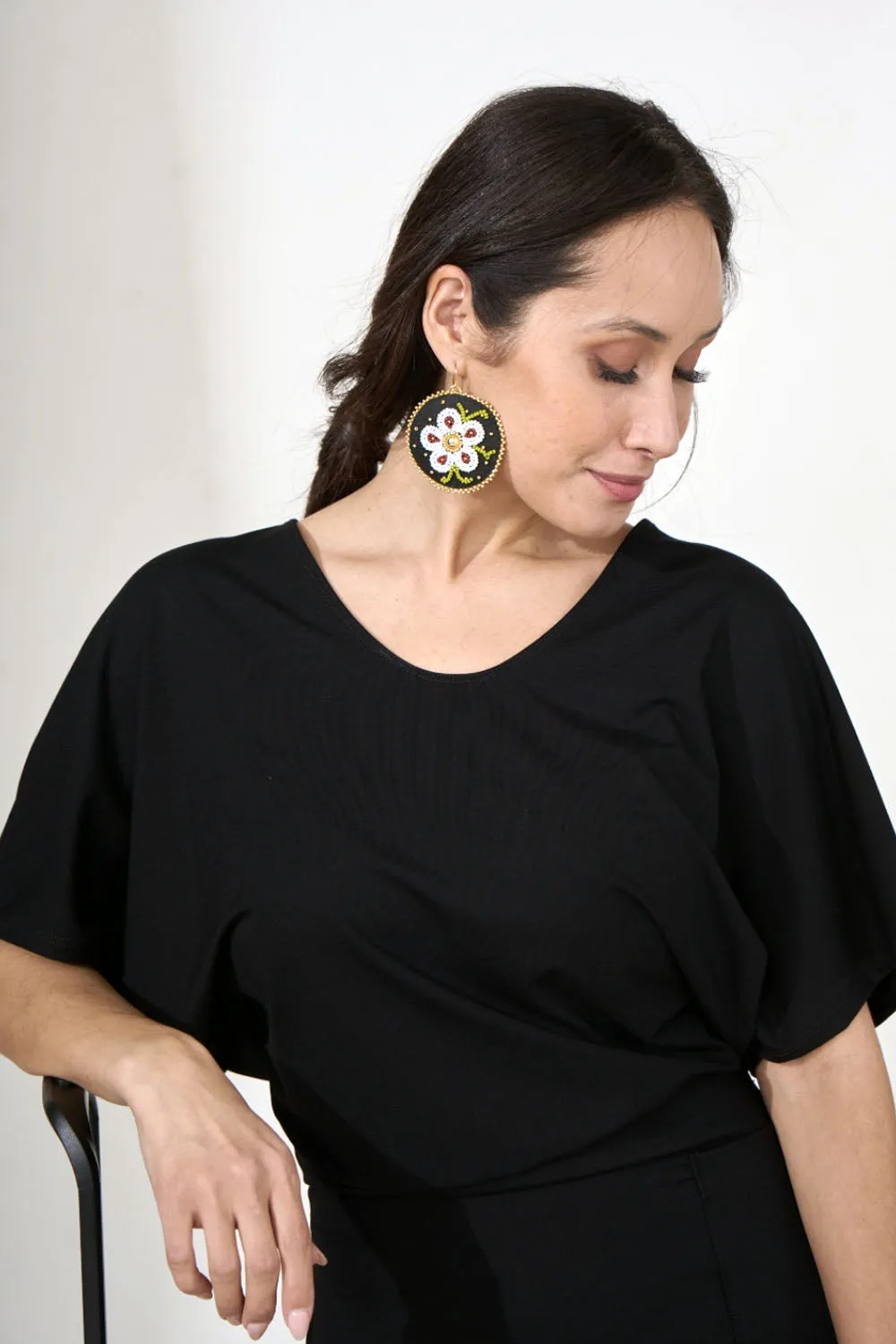 MJ- Metis Large Flower Earrings- White/Black sold by Anne Mulaire product image thumbnail 2