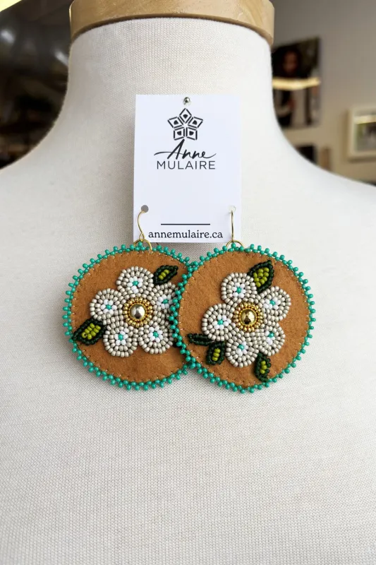 MJ- Metis Large Flower Earrings- Jade/Brown made by Anne Mulaire