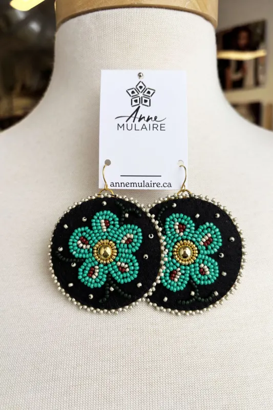 MJ- Metis Large Flower Earrings- Jade/Black made by Anne Mulaire