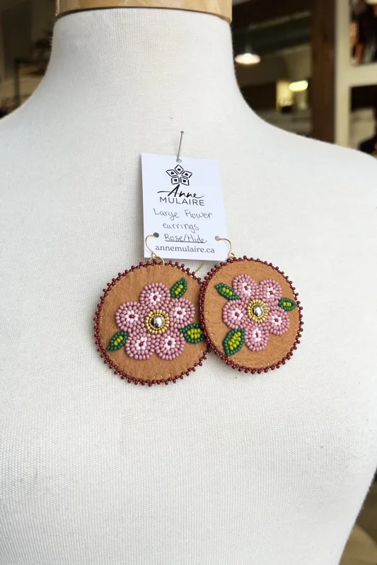 MJ- Metis Large Flower Earrings- Rose/Brown made by Anne Mulaire