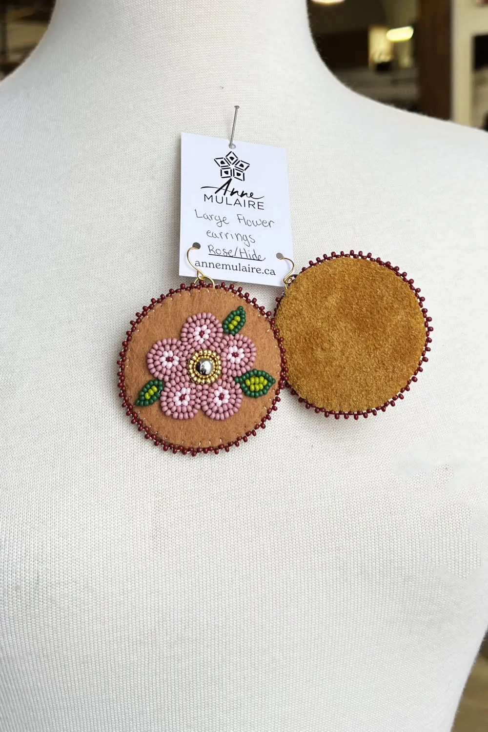 MJ- Metis Large Flower Earrings- Rose/Brown sold by Anne Mulaire product image thumbnail 2