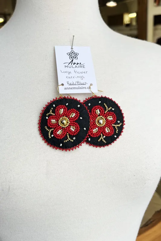MJ- Metis Large Flower Earrings- Rose/Black made by Anne Mulaire