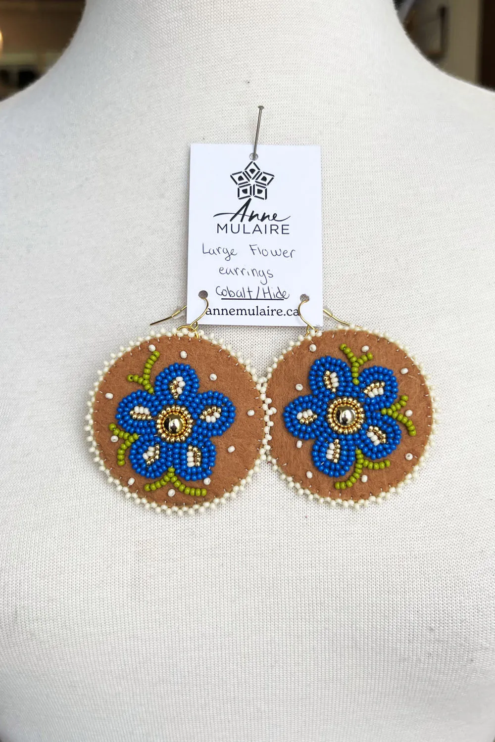 MJ- Metis Large Flower Earrings- Cobalt/Brown sold by Anne Mulaire