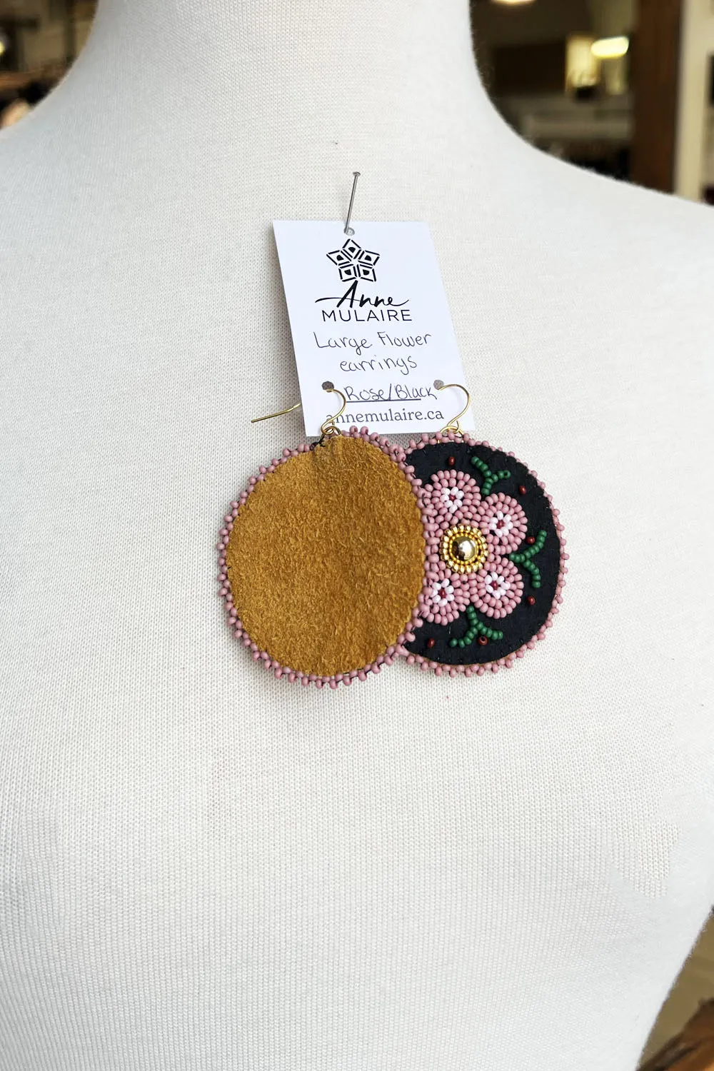 MJ- Metis Large Flower Earrings- Rose/Brown sold by Anne Mulaire product image thumbnail 2