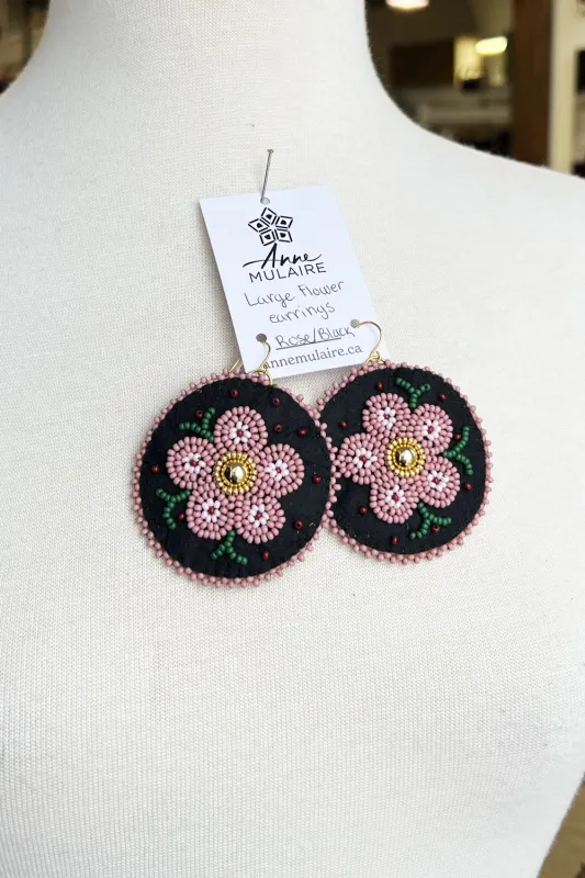 MJ- Metis Large Flower Earrings- Rose/Brown made by Anne Mulaire