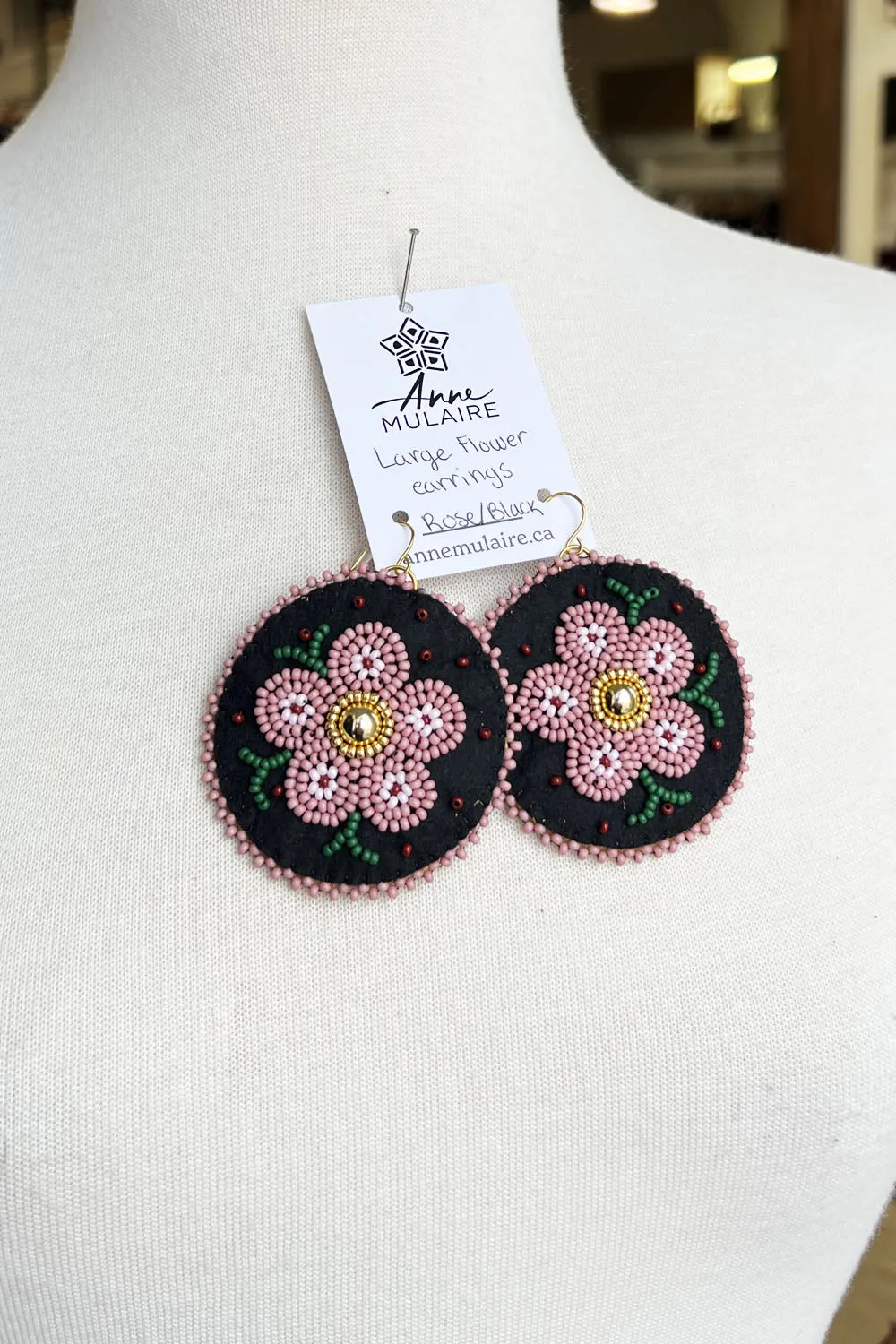 MJ- Metis Large Flower Earrings- Rose/Brown sold by Anne Mulaire