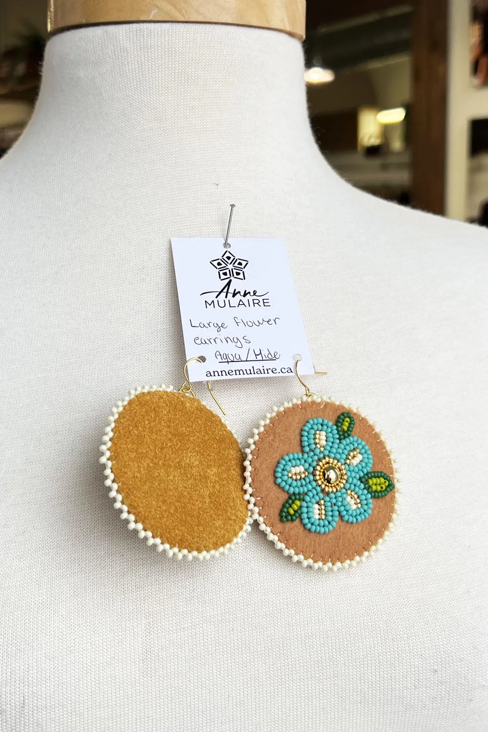 MJ- Metis Large Flower Earrings- Aqua/Brown sold by Anne Mulaire product image thumbnail 2