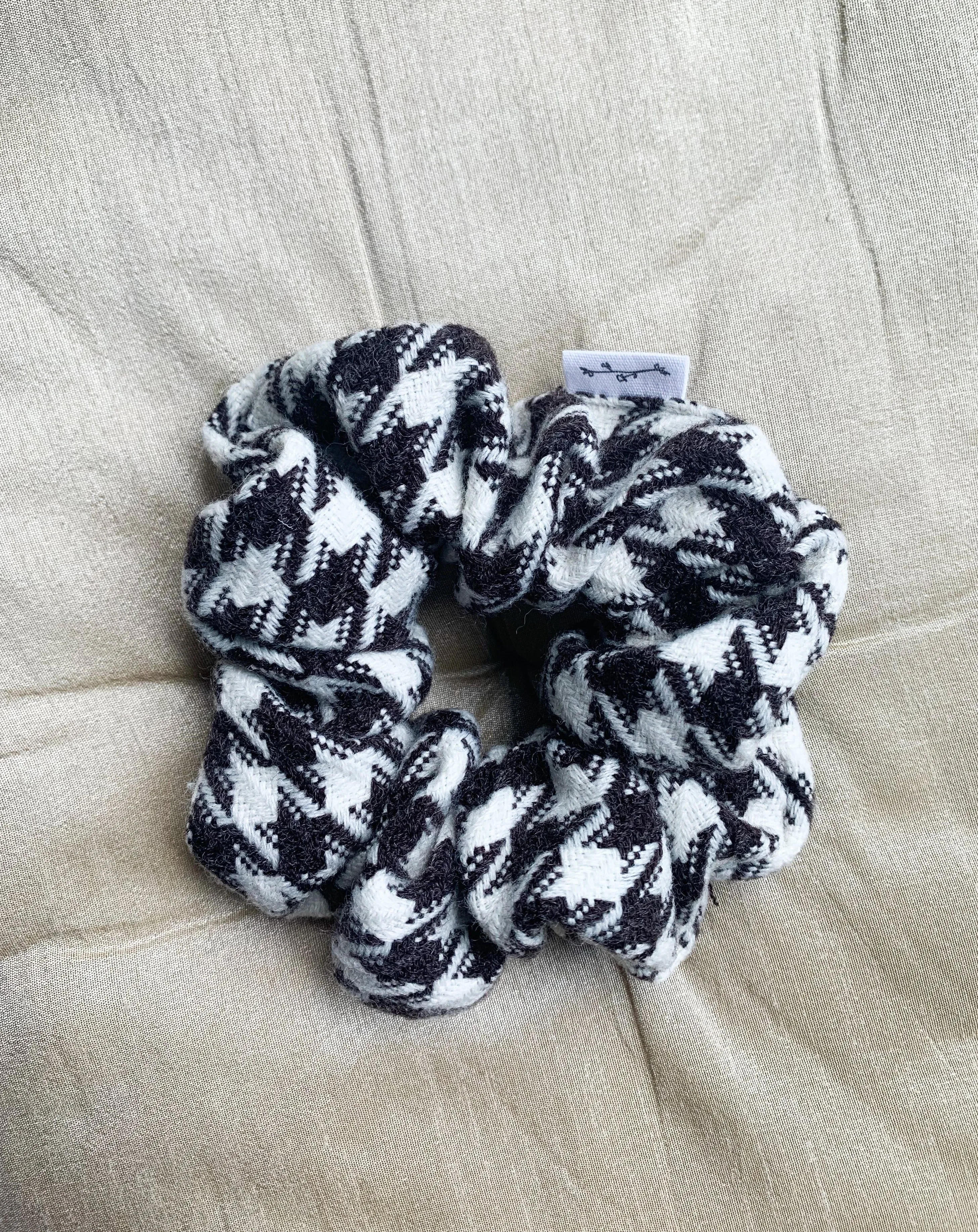 Recycled Woven Scrunchie - Brown & Cream Houndstooth sold by BELLANTONI