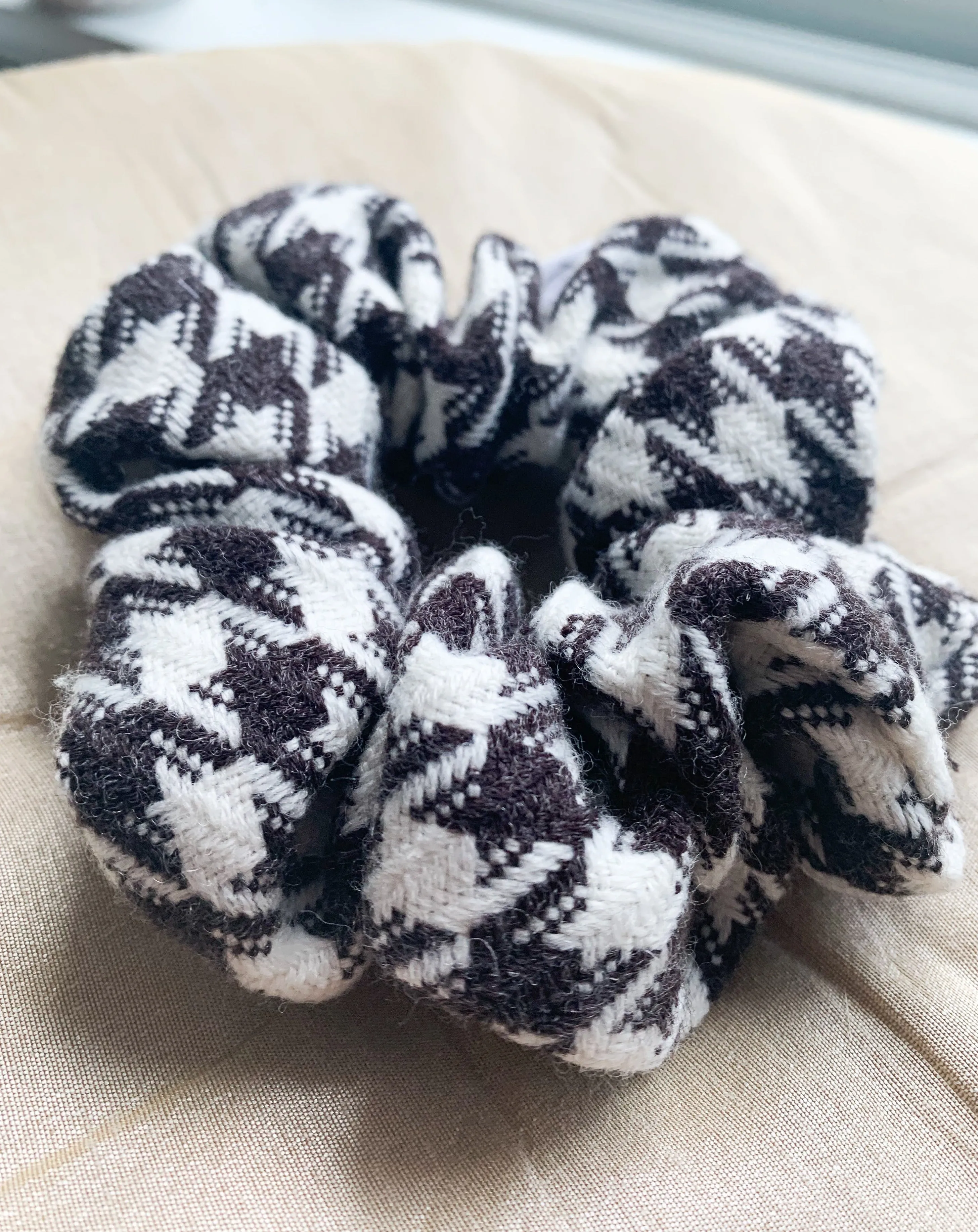 Recycled Woven Scrunchie - Brown & Cream Houndstooth sold by BELLANTONI product image thumbnail 2