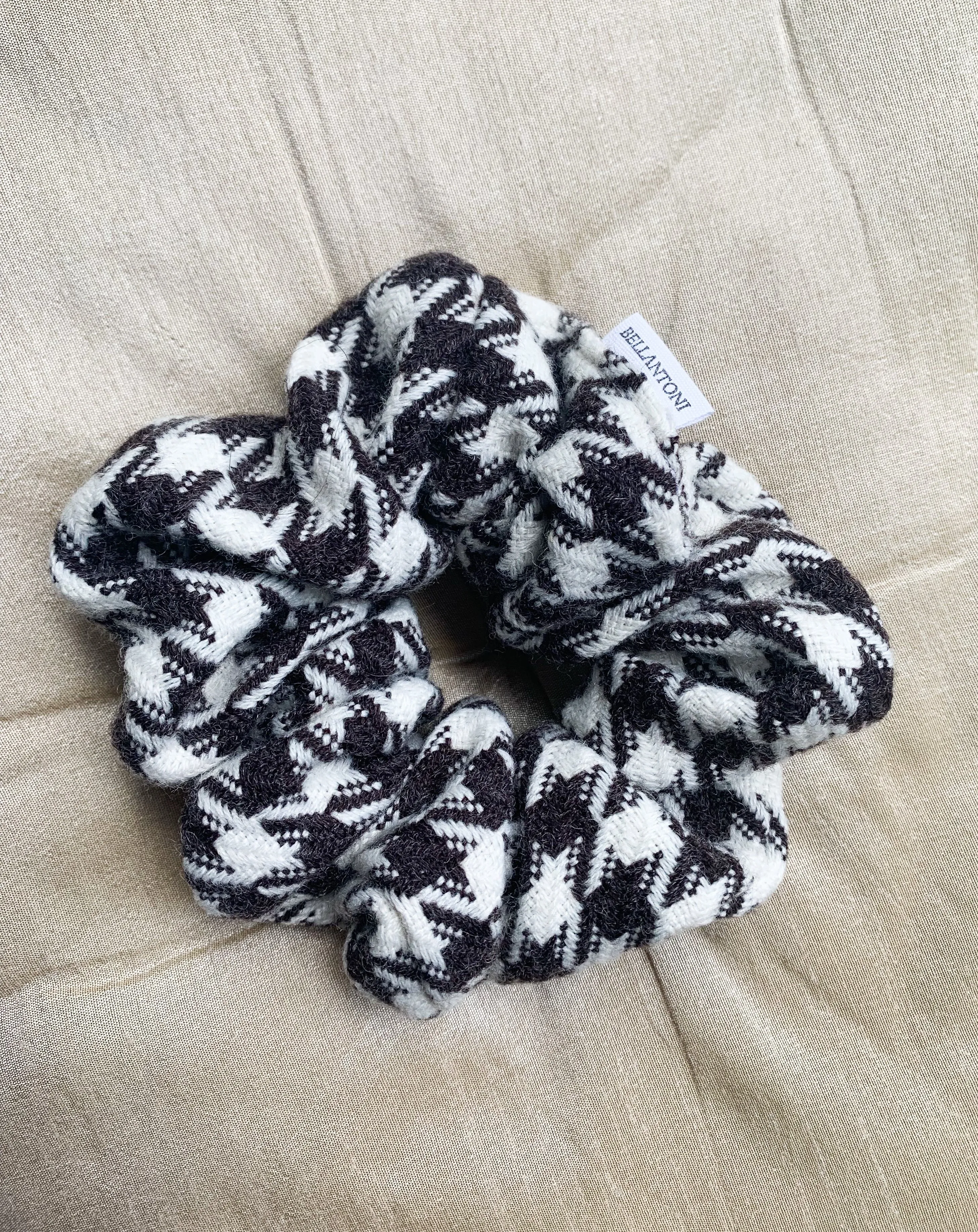 Recycled Woven Scrunchie - Brown & Cream Houndstooth sold by BELLANTONI product image thumbnail 3