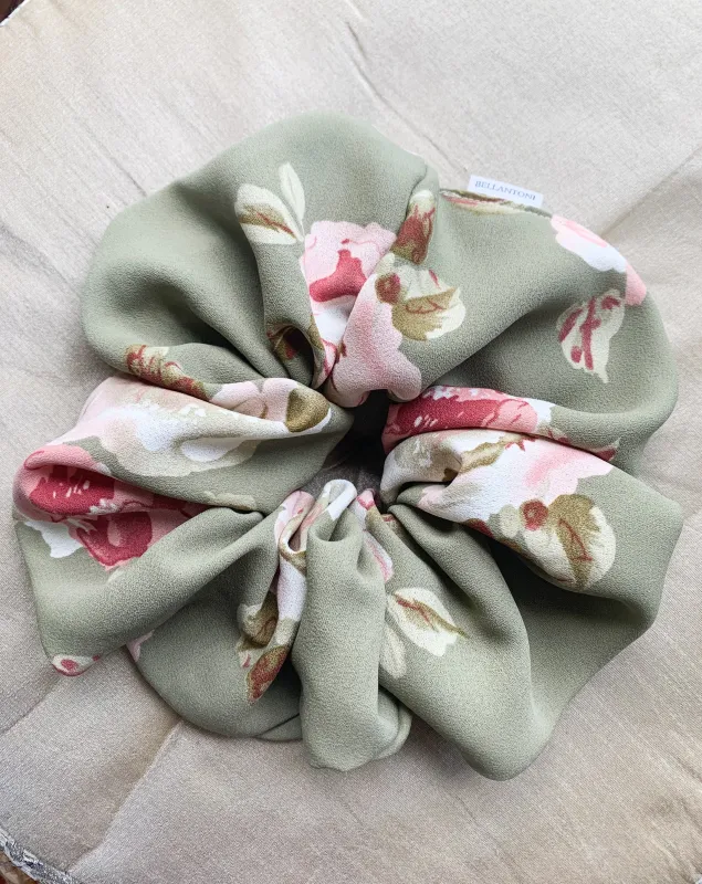 Recycled Woven Grande Luxe Scrunchie - Floral Green sold by BELLANTONI