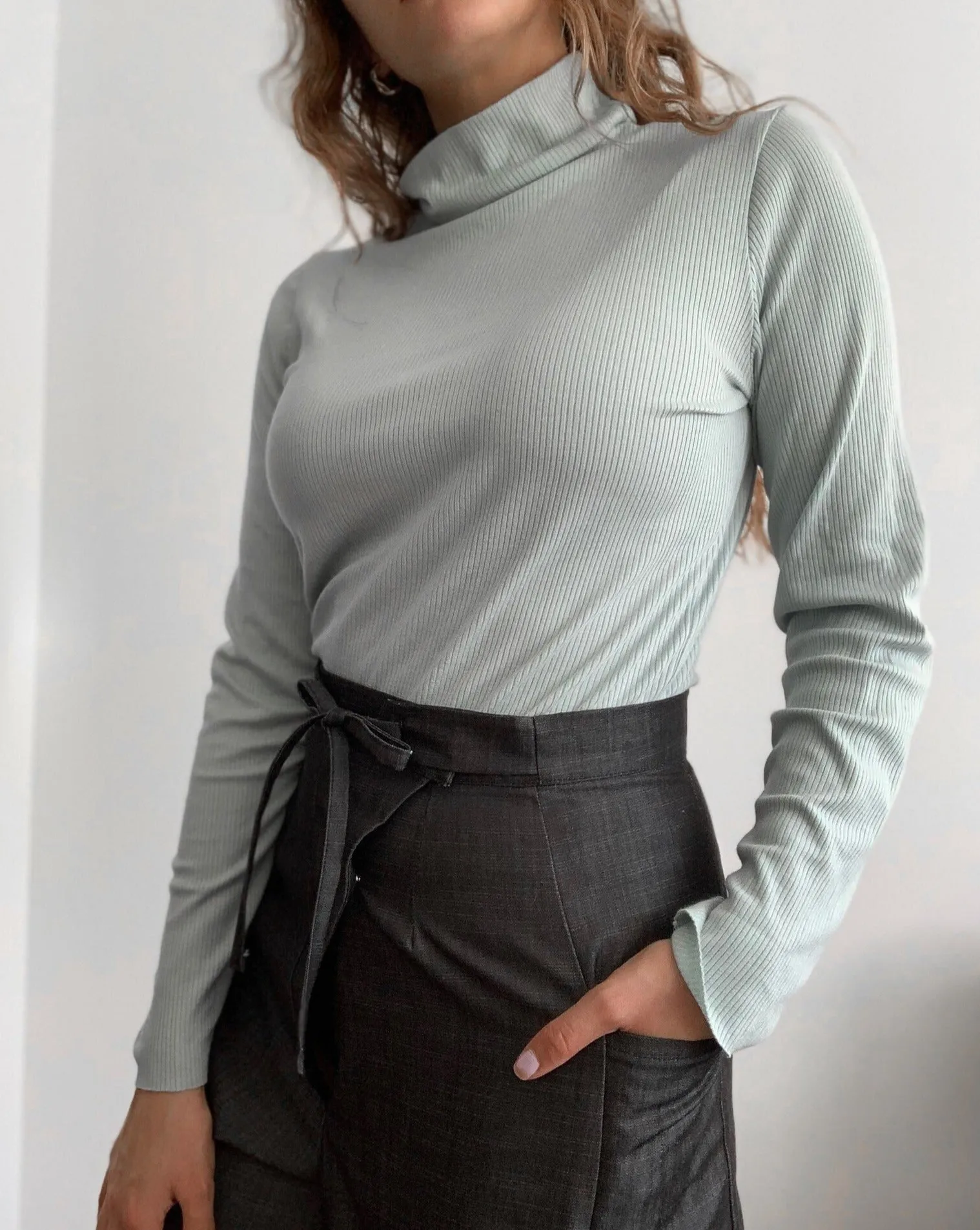 Tencel™ Ribbed Longsleeve Turtleneck - Soft Mint sold by BELLANTONI