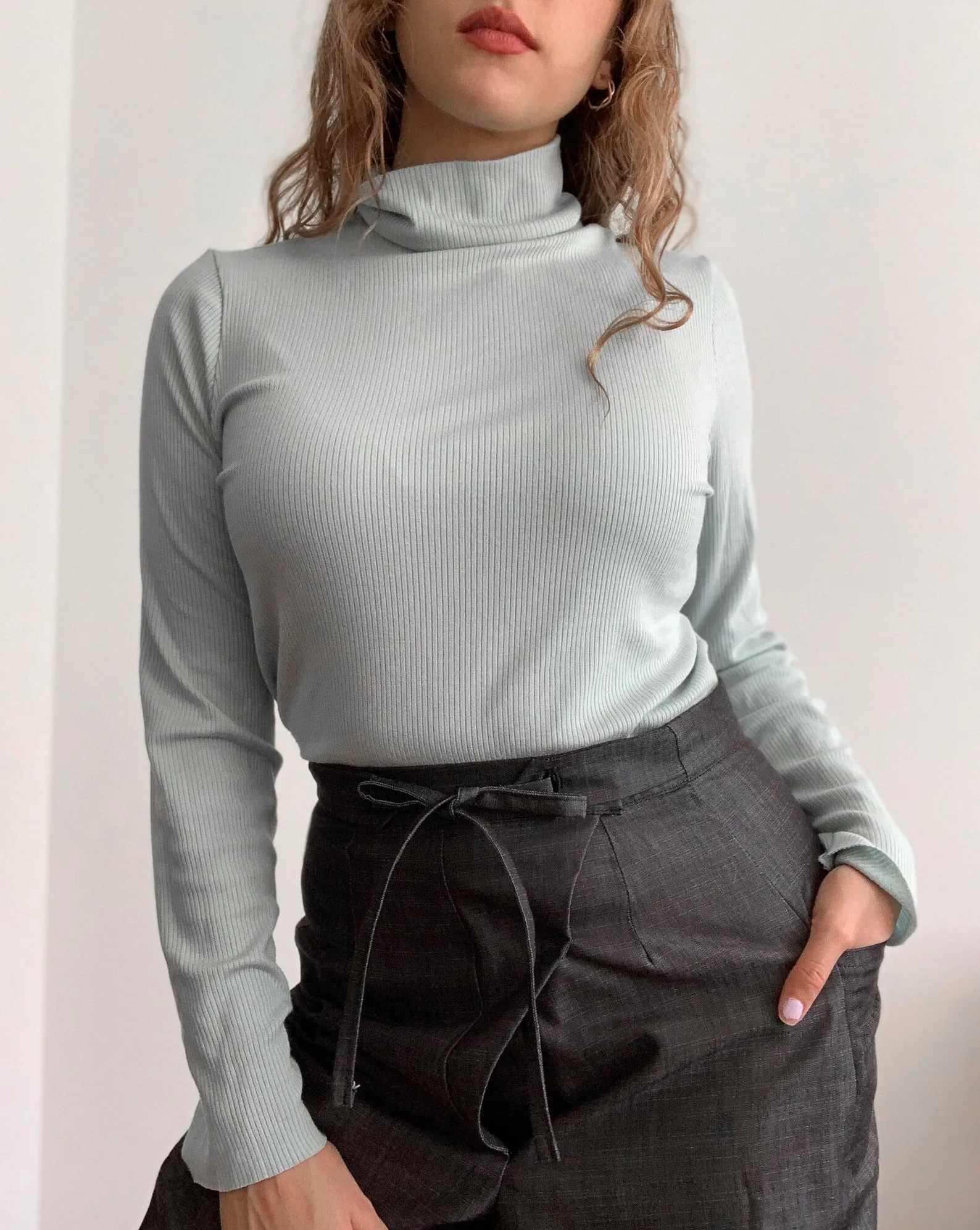 Tencel™ Ribbed Longsleeve Turtleneck - Soft Mint sold by BELLANTONI product image thumbnail 2