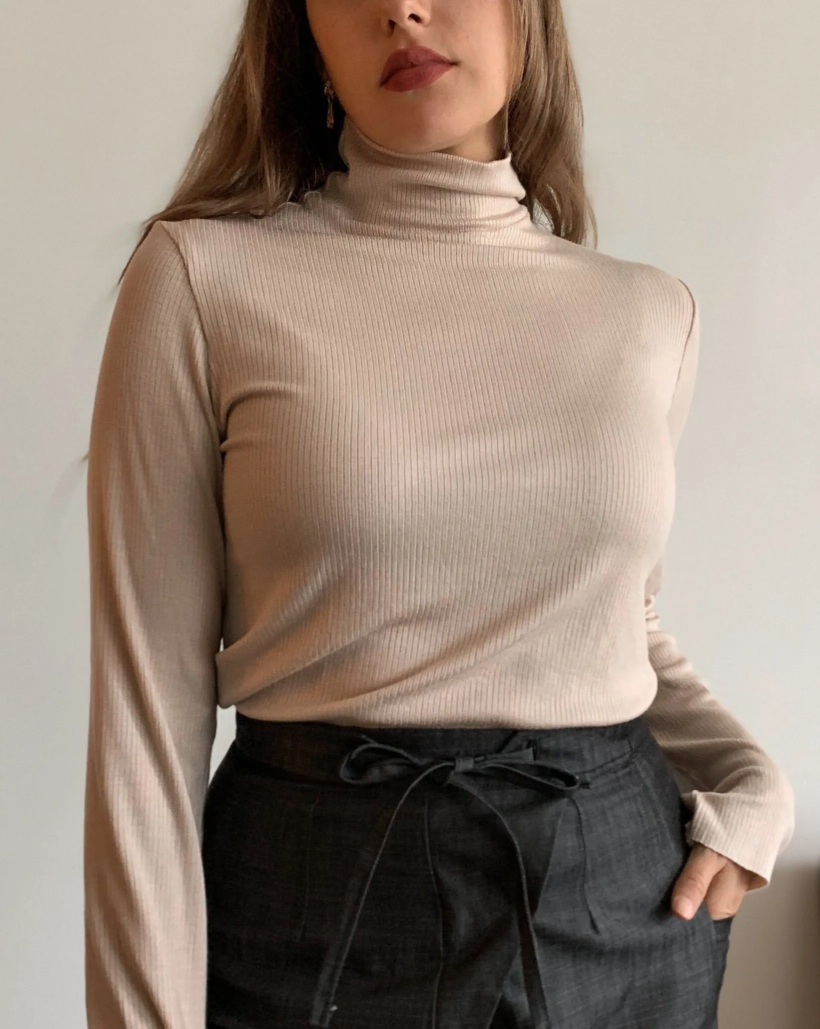 Tencel™ Ribbed Longsleeve Turtleneck - Eggnog sold by BELLANTONI product image thumbnail 2