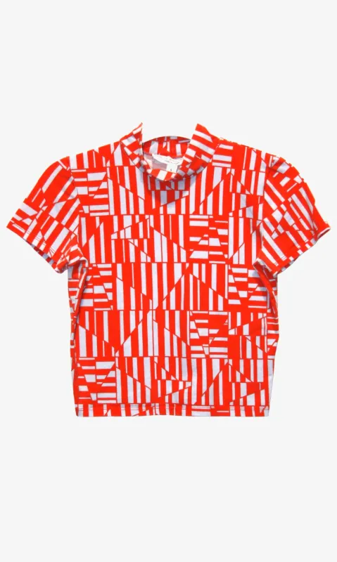 RN782- S - Shama Top - Red/Sky Shards made by Birds of North America