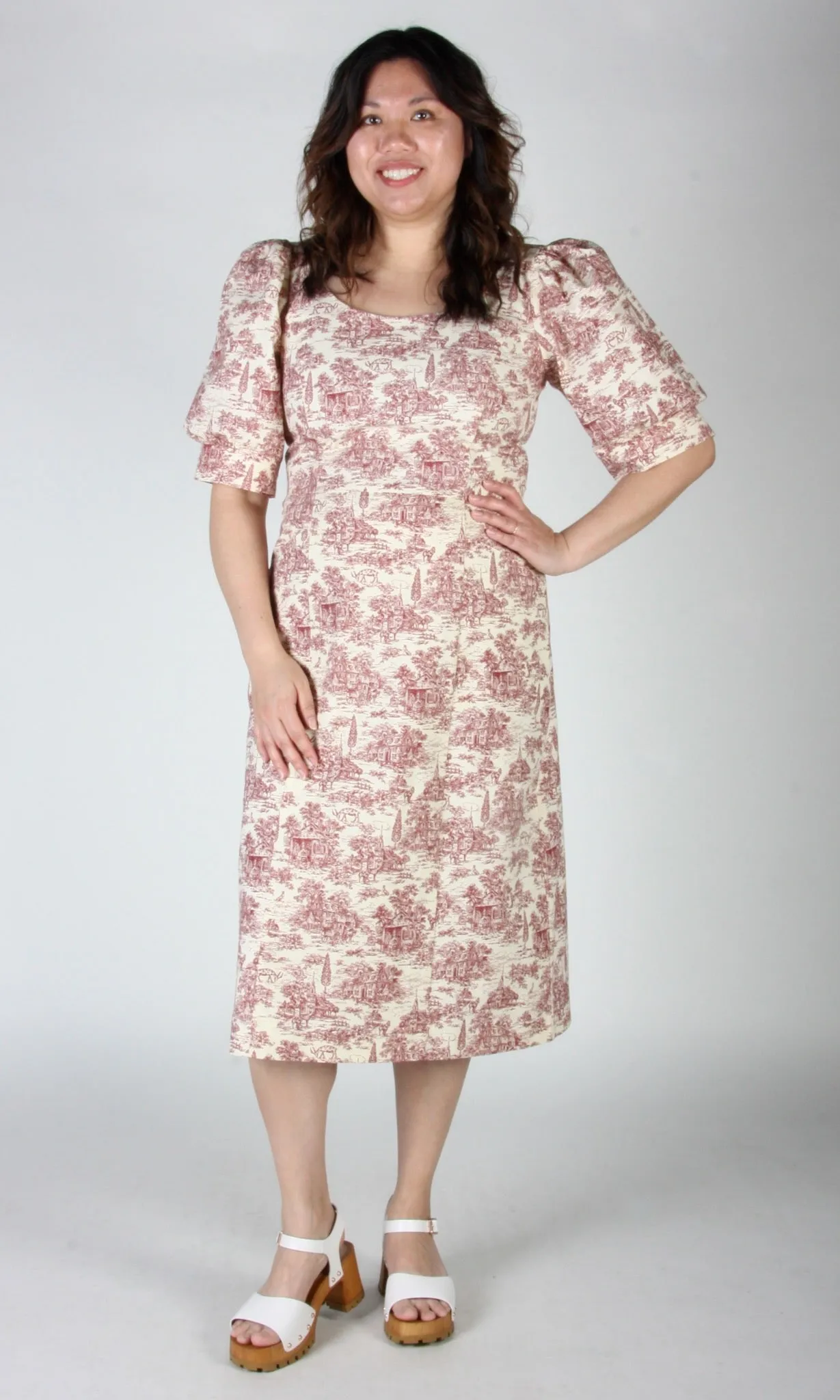 Veery Dress - Brick Village Toile sold by Birds of North America