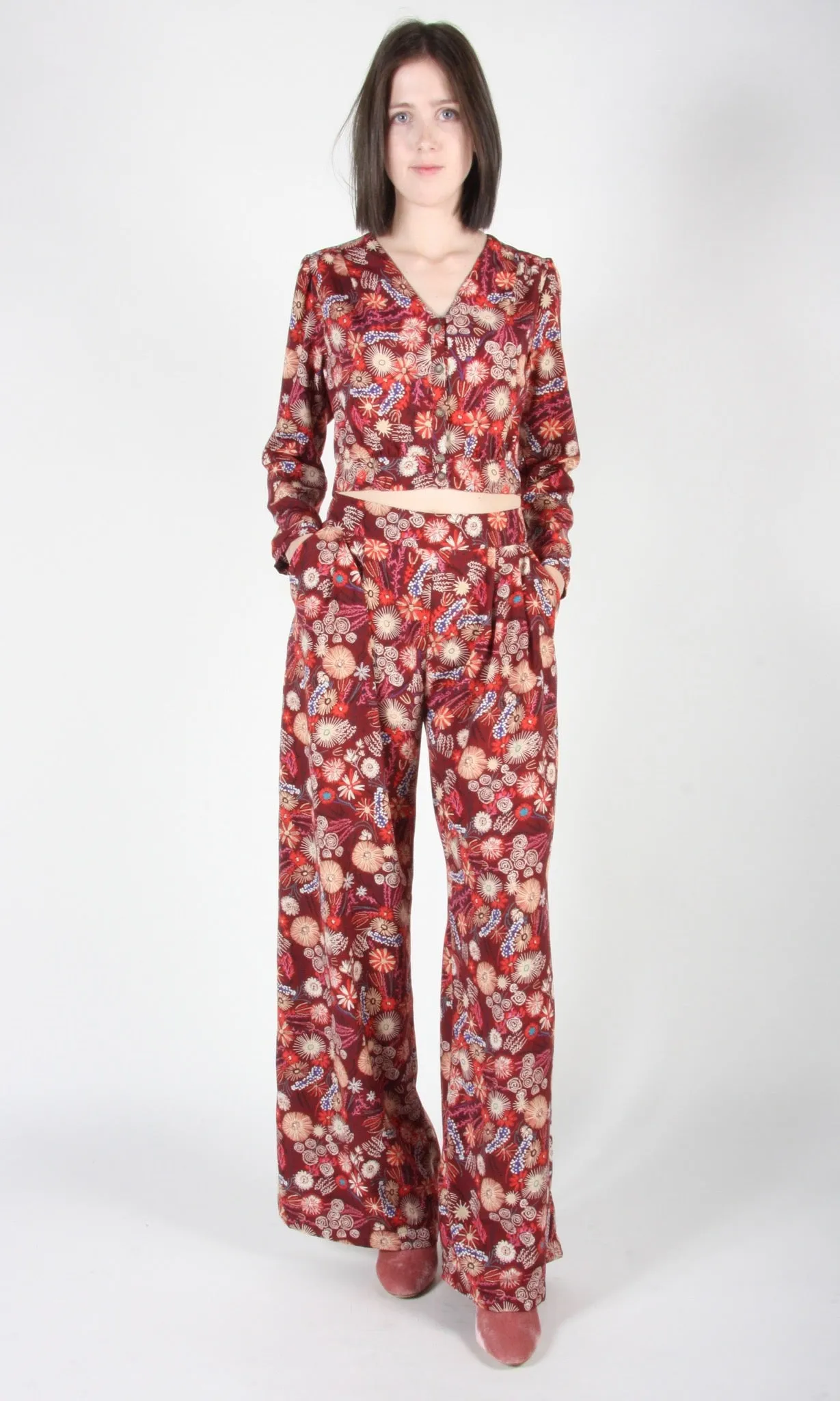 RN1150 - 14 - Skylark Pant - Burgundy Flowerburst sold by Birds of North America product image thumbnail 4