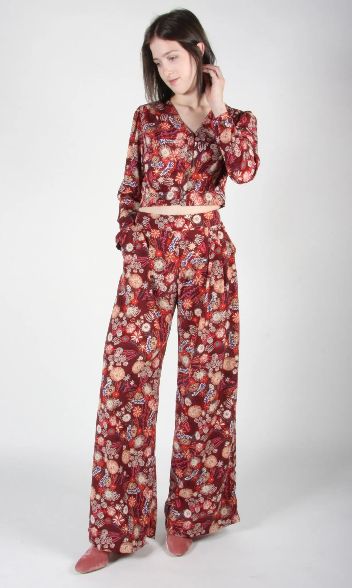 RN1150 - 14 - Skylark Pant - Burgundy Flowerburst sold by Birds of North America product image thumbnail 3