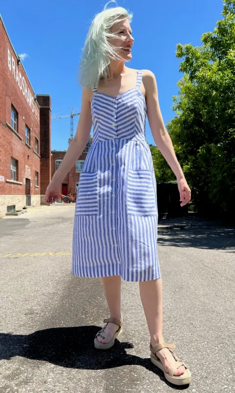 Vesper Sparrow Dress - Royal Stripe sold by Birds of North America