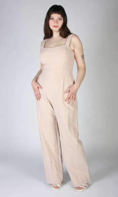 Roadrunner Jumpsuit - Peach Gingham sold by Birds of North America