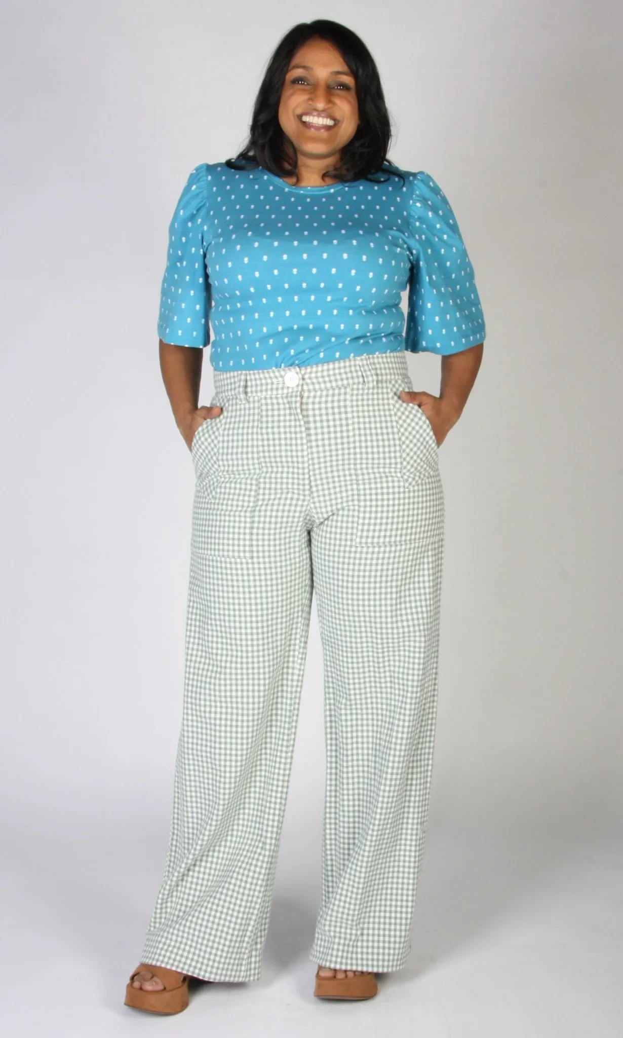 Gannet Pant - Sage Gingham sold by Birds of North America