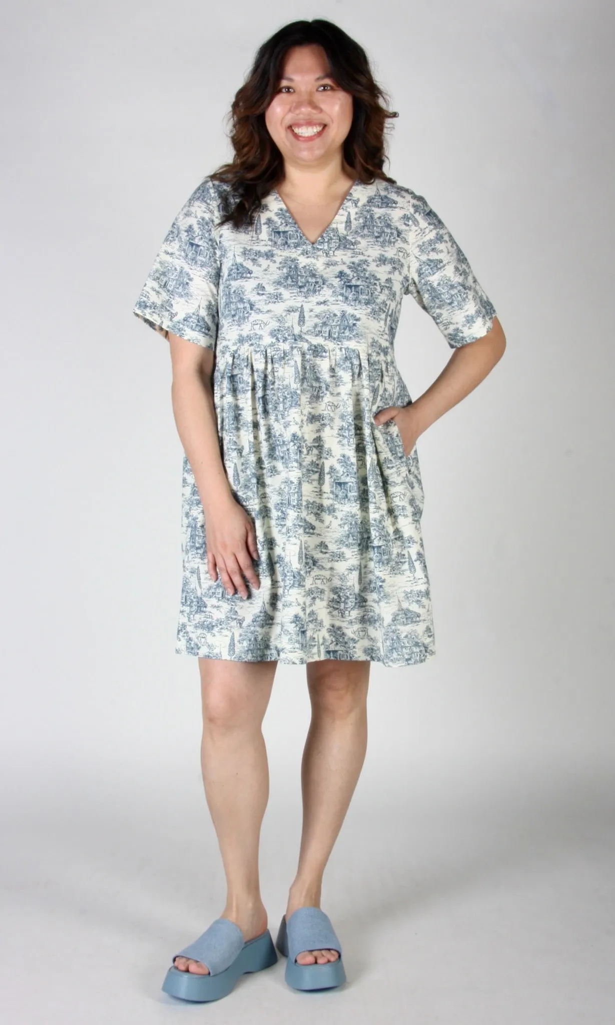 SS493 - L - Citril Finch Dress - Navy Village Toile sold by Birds of North America product image thumbnail 4