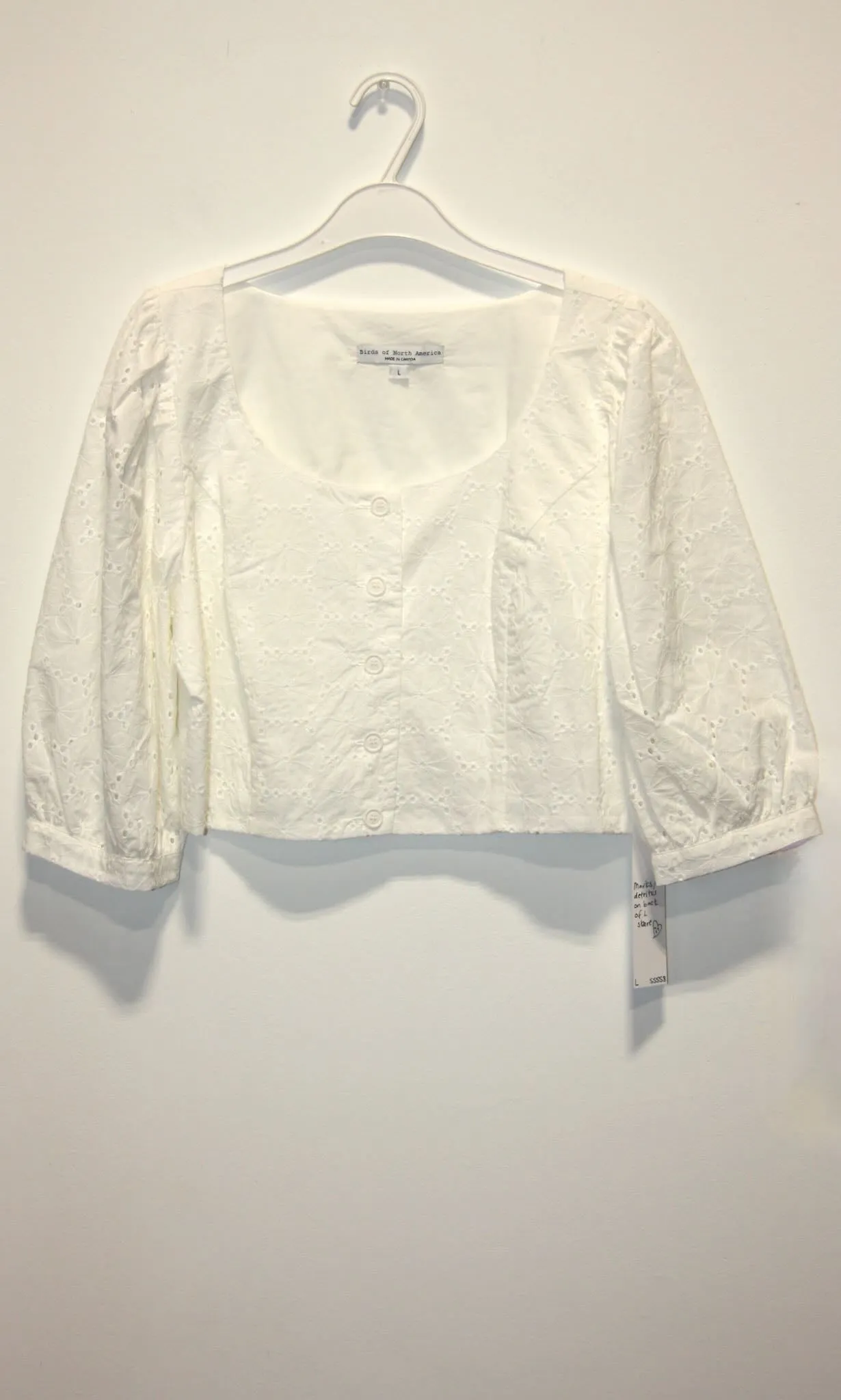 SS558 - L - Esmerillon Top - White sold by Birds of North America