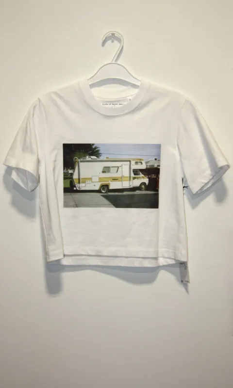 SS650 - XXS - 'Beware of Dog' MacCormick Tee - White Cropped made by Birds of North America