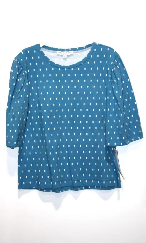 SS687 - XL - Peahen Top -  Blue Flowers made by Birds of North America