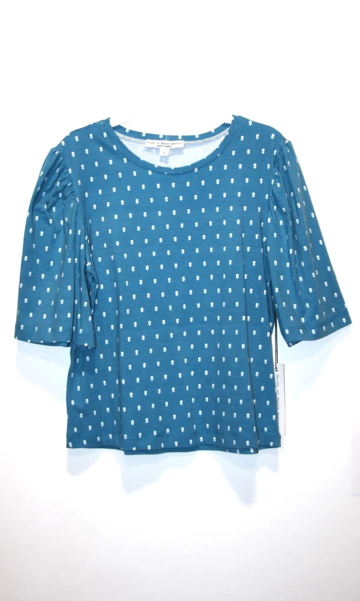 SS686 - L - Peahen Top - Blue Flowers sold by Birds of North America