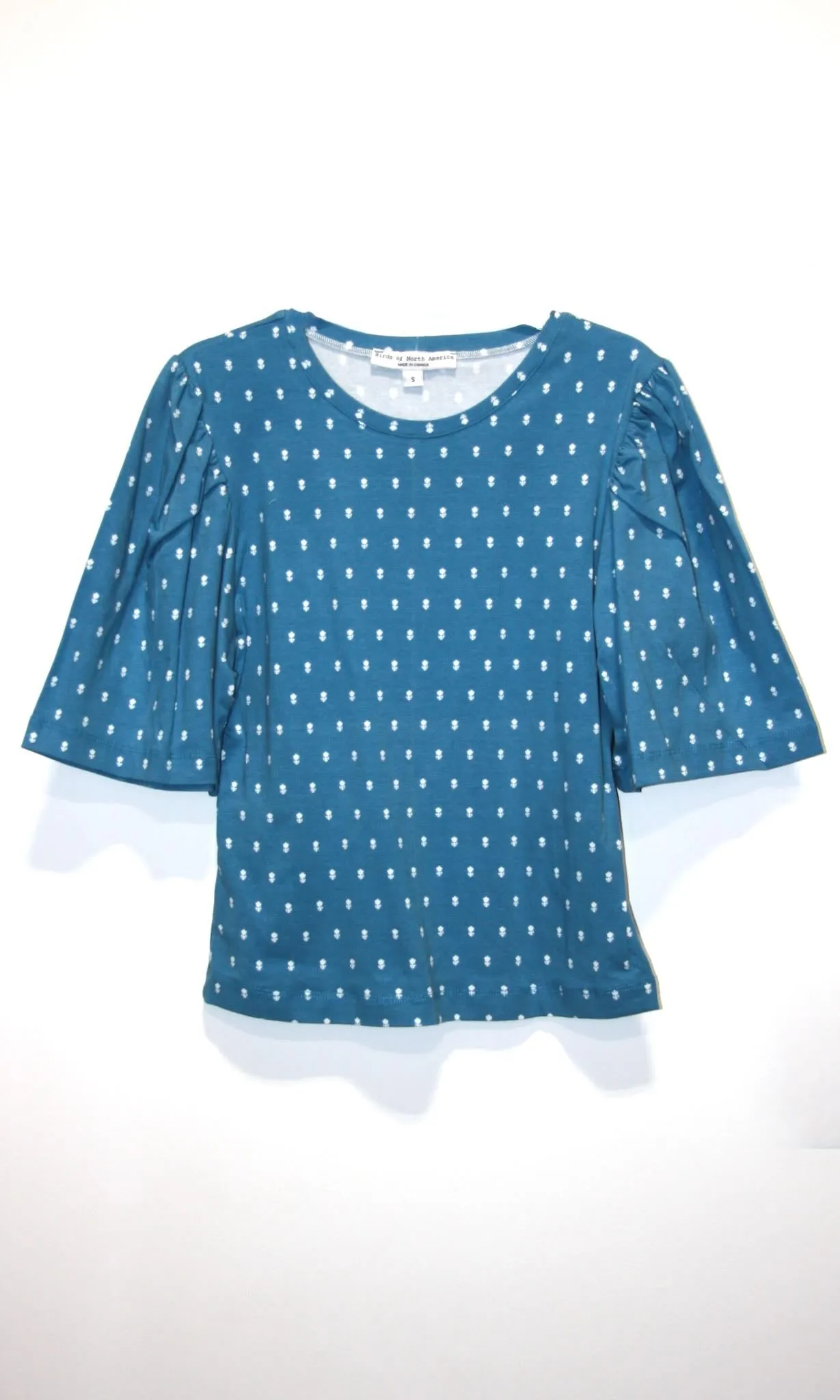 SS684 - S - Peahen Top - Blue Flowers sold by Birds of North America